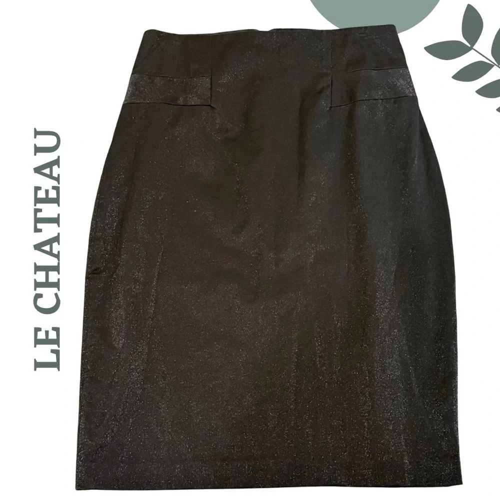 🛍️3/$40 LE CHÂTEAU Black Shimmer Pencil Skirt – Size 11/12 - Picture 1 of 4